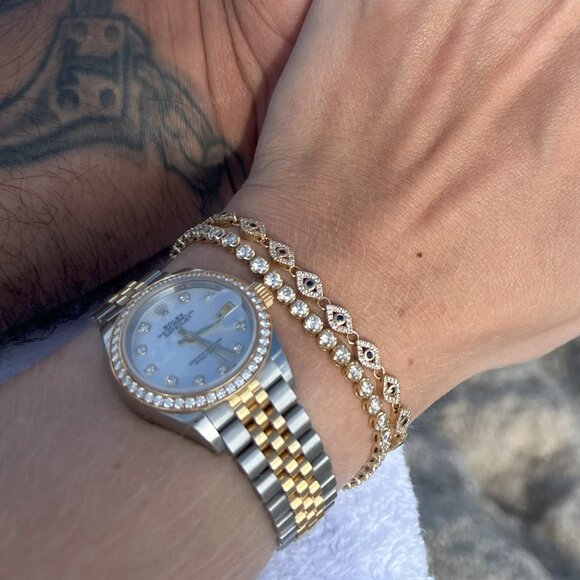 Sydney Evan Gold & Diamond Eye Link Bracelet with Blue Sapphire - Picture 2 of 5